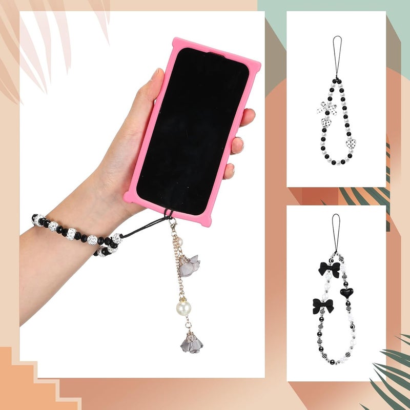 Ecally Store 3 Pcs Phone Charms Strap Camera Charm Strap Pearl Beaded Butterfly Bow Flower Cute Phone Wrist Lanyard Bracelet for Camera Keychain Wallet Decor Valentine Gifts - Image 3